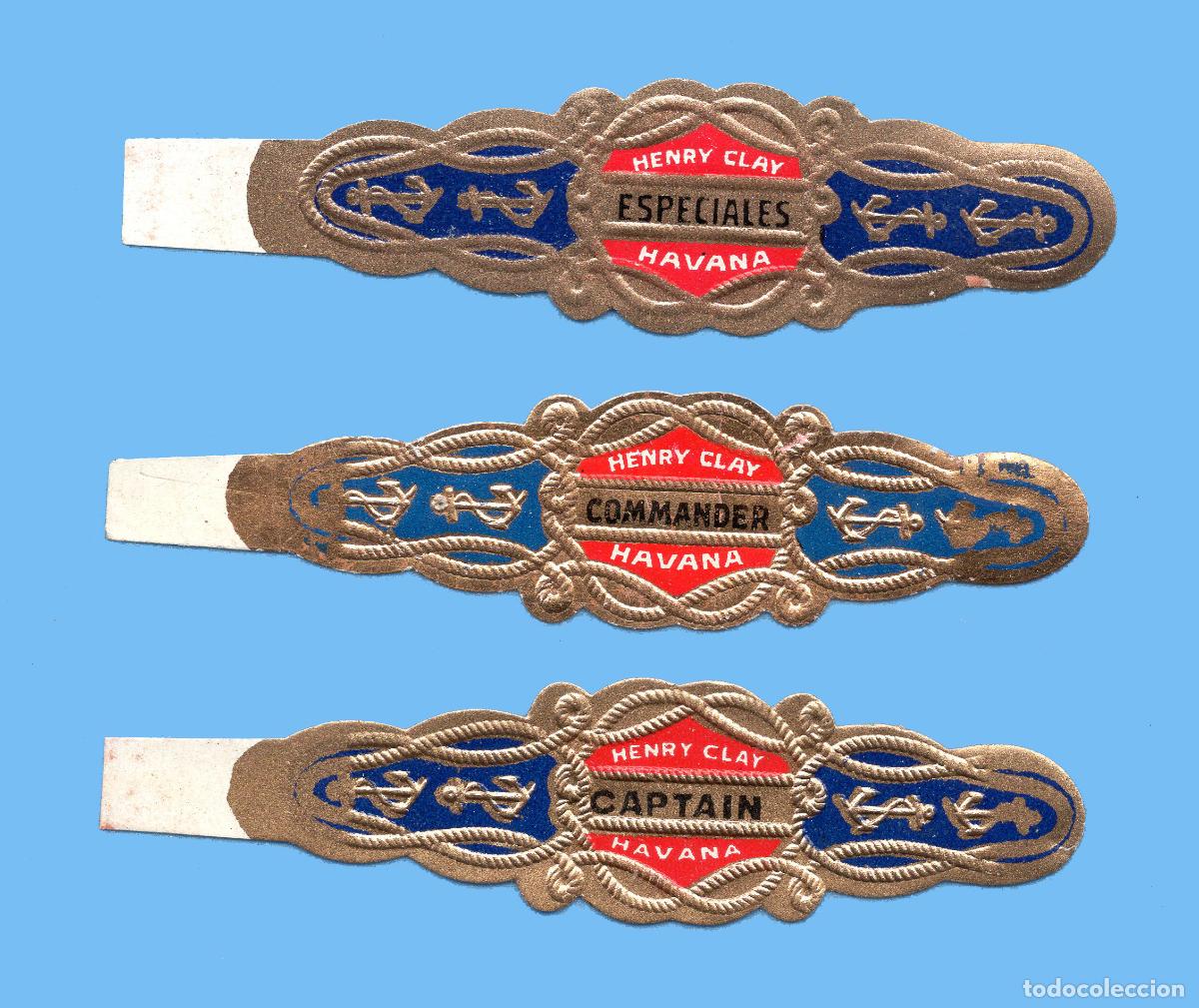 Vitolas de colecci&oacute;n: 3 VITOLAS CUBANAS ANTIGUAS - MARCA HENRY CLAY - ESPECIALES, CAPTAIN Y COMMANDER