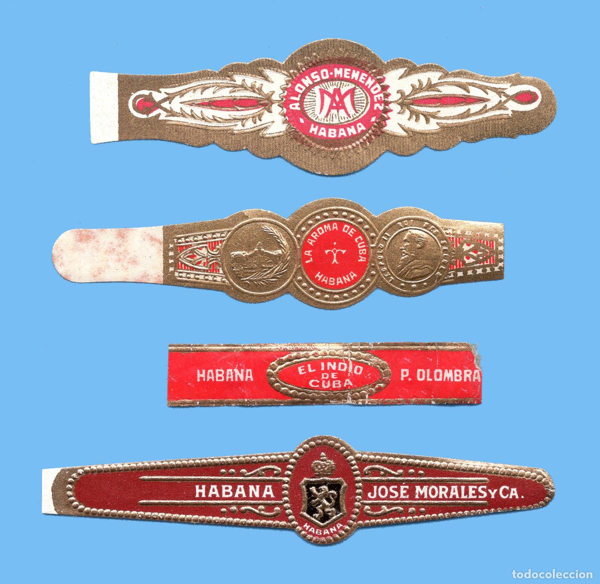 Vitolas de colecci&oacute;n: 4 VITOLAS CUBANAS ANTIGUAS - MARCAS EL INDIO DE CUBA, JOSE MORALES, ALONSO MENENDEZ, AROMA DE CUBA