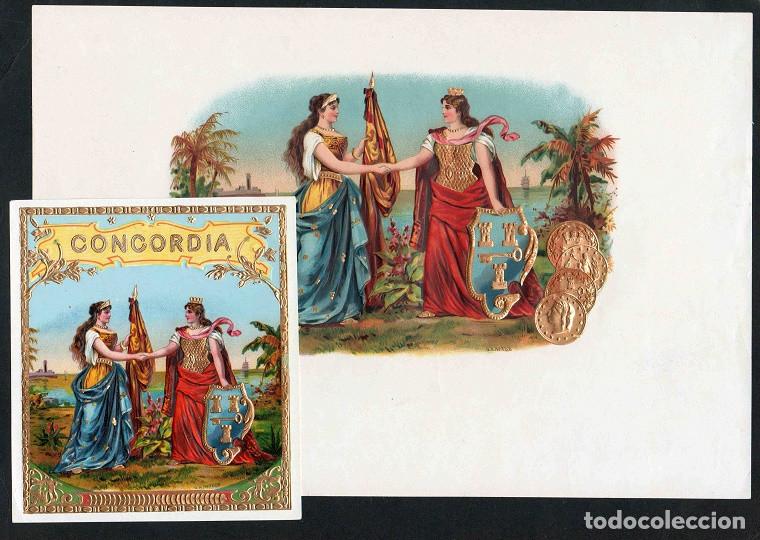 Vitolas de colecci&oacute;n: Vitolas, original litograf&iacute;as. Antiguas litograf&iacute;as de caja de tabacos. Concordia.