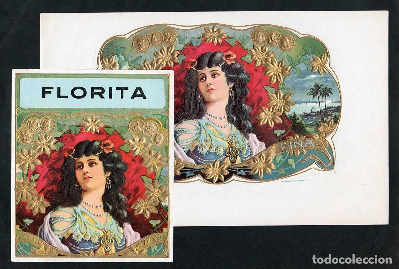Vitolas de colecci&oacute;n: Vitolas, original litograf&iacute;as. Antiguas litograf&iacute;as de caja de tabacos. Florita.