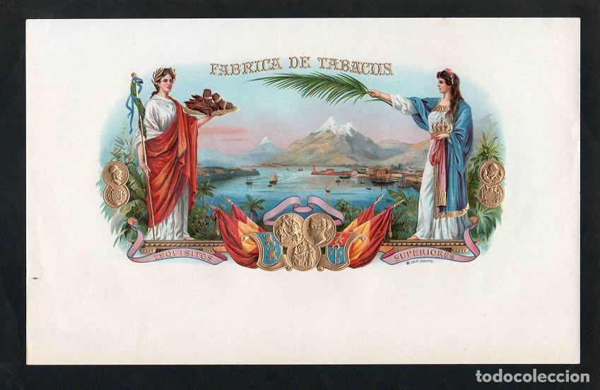 Vitolas de colecci&oacute;n: Vitola, original litograf&iacute;a. Antigua litograf&iacute;a de caja de tabacos. Carola (Untitled).