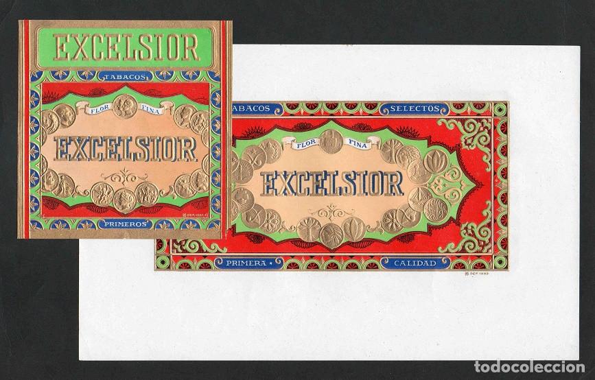 Vitolas de colecci&oacute;n: Vitolas, original litograf&iacute;as. Antiguas litograf&iacute;as de caja de tabacos. Excelsior.
