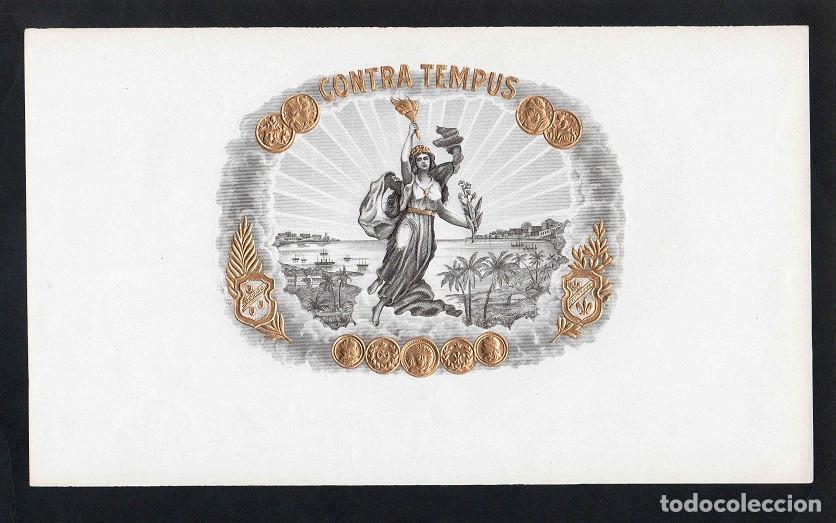 Bagues de cigare de collection: Vitola, original litograf&iacute;a. Antigua litograf&iacute;a de caja de tabacos. Contra Tempus.