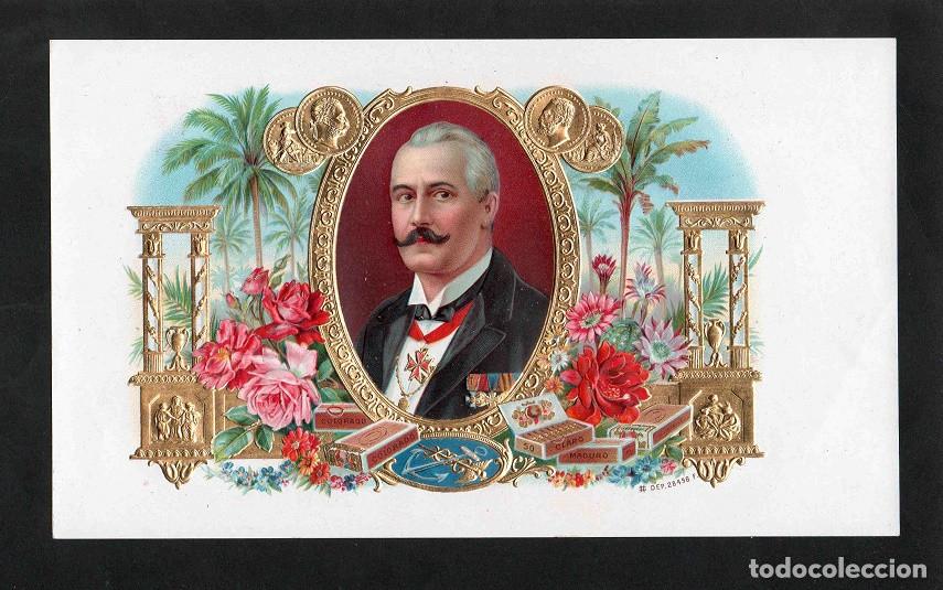 Vitolas de colecci&oacute;n: Vitola, original litograf&iacute;a. Antigua litograf&iacute;a de caja de tabacos. El Pavo Real (Untitled).