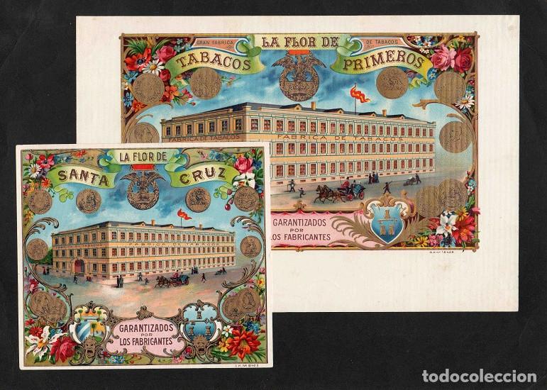 Vitolas de colecci&oacute;n: Vitolas, original litograf&iacute;as. Antiguas litograf&iacute;as de caja de tabacos. La Flor de Santa Cruz.