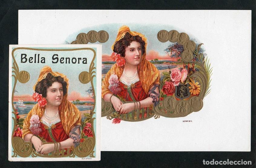 Vitolas de colecci&oacute;n: Vitolas, original litograf&iacute;as. Antiguas litograf&iacute;as de caja de tabacos. Bella Senora.