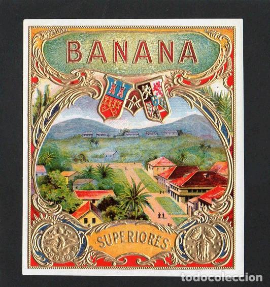 Vitolas de colecci&oacute;n: Vitola, original litograf&iacute;a. Antigua litograf&iacute;a de caja de tabacos. Banana.