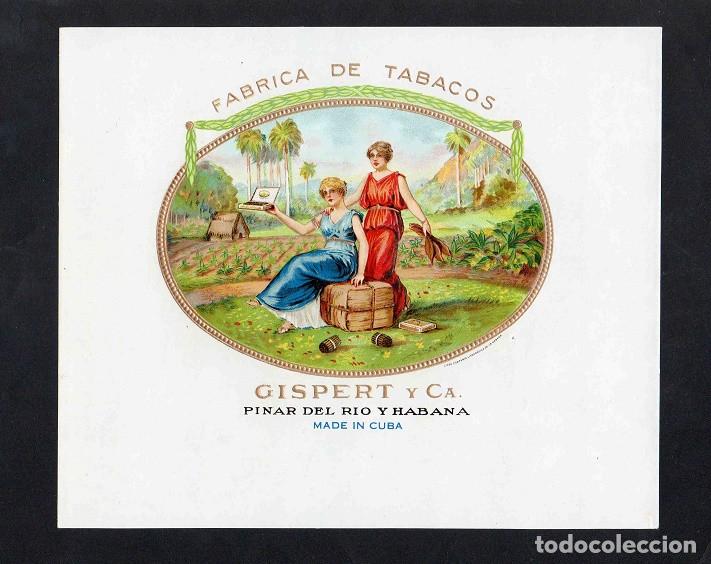 Vitolas de colecci&oacute;n: Vitola, original litograf&iacute;a. Antigua litograf&iacute;a de caja de tabacos. Gispert y Ca. (Habana)