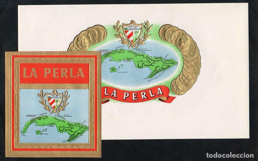Vitolas de colecci&oacute;n: Vitolas, original litograf&iacute;as. Antiguas litograf&iacute;as de caja de tabacos. La Perla.