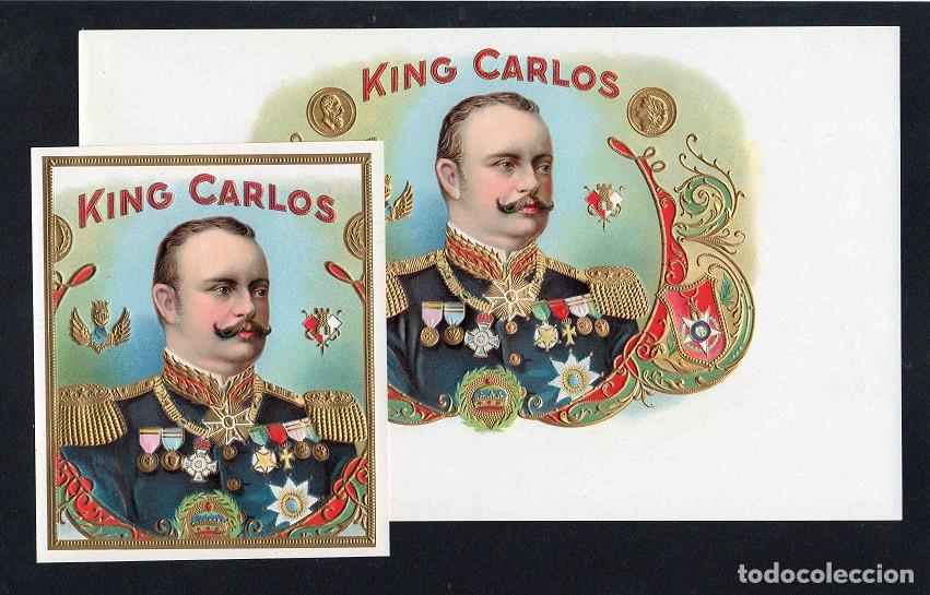 Vitolas de colecci&oacute;n: Vitolas, original litograf&iacute;as. Antiguas litograf&iacute;as de caja de tabacos. King Carlos.