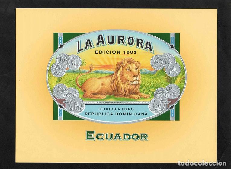 Vitolas de colecci&oacute;n: Vitola, original litograf&iacute;a. Antigua litograf&iacute;a de caja de tabacos. La Aurora (Ecuador).