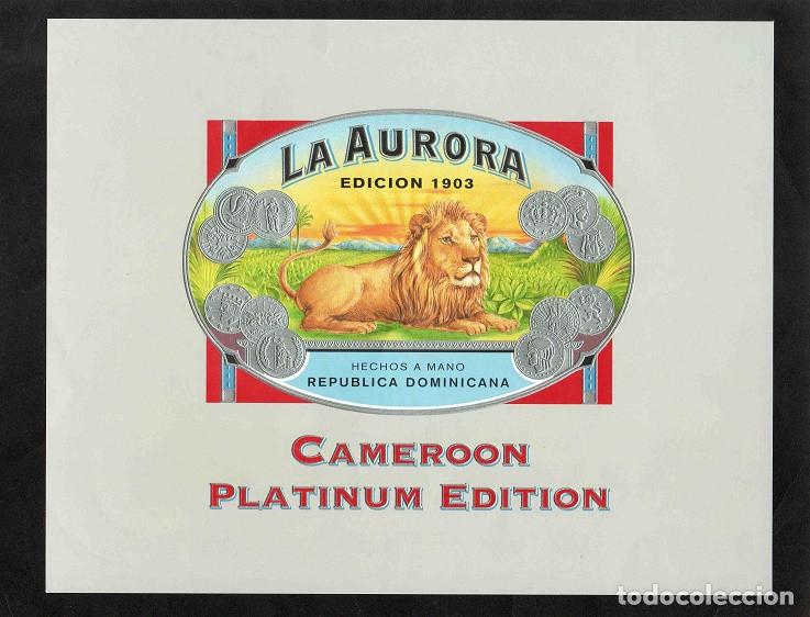 Vitolas de colecci&oacute;n: Vitola, original litograf&iacute;a. Antigua litograf&iacute;a de caja de tabacos. La Aurora (Cameroon Platinum).