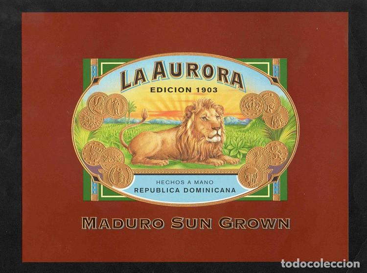 Vitolas de colecci&oacute;n: Vitola, original litograf&iacute;a. Antigua litograf&iacute;a de caja de tabacos. La Aurora (Maduro Son Grown) .
