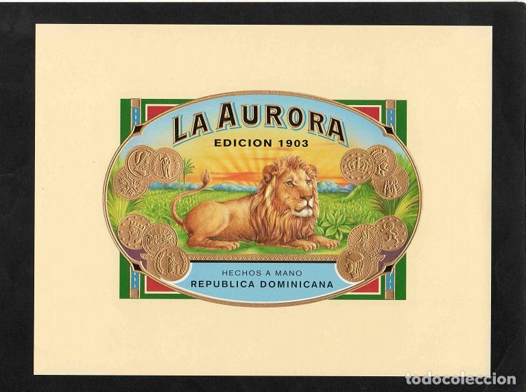 Vitolas de colecci&oacute;n: Vitola, original litograf&iacute;a. Antigua litograf&iacute;a de caja de tabacos. La Aurora (Republica Dominicana.