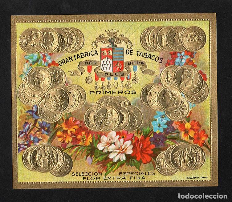Vitolas de colecci&oacute;n: Vitola, original litograf&iacute;a. Antigua litograf&iacute;a de caja de tabacos. Non Plus Ultra