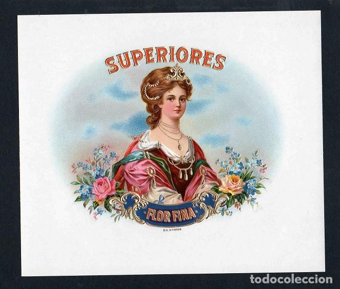 Vitolas de colecci&oacute;n: Vitola, original litograf&iacute;a. Antigua litograf&iacute;a de caja de tabacos. Superiores.