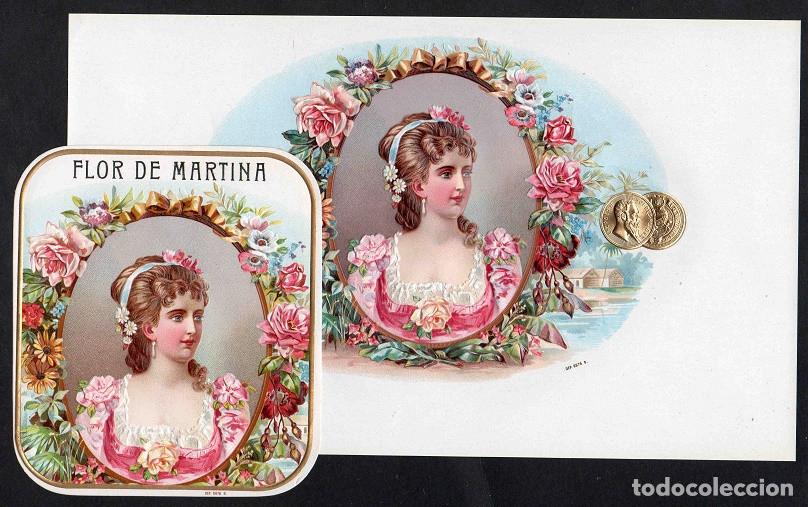 Vitolas de colecci&oacute;n: Vitolas, original litograf&iacute;as. Antiguas litograf&iacute;as de caja de tabacos. Flor de Martina.