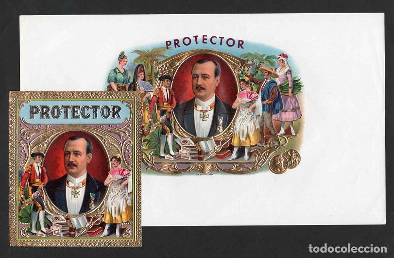 Vitolas de colecci&oacute;n: Vitolas, original litograf&iacute;as. Antiguas litograf&iacute;as de caja de tabacos. Protector.