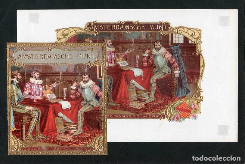 Vitolas de colecci&oacute;n: Vitolas, original litograf&iacute;as. Antiguas litograf&iacute;as de caja de tabacos. Amsterdamsche Munt.