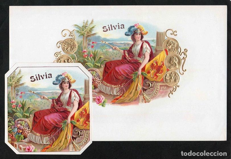 Vitolas de colecci&oacute;n: Vitolas, original litograf&iacute;as. Antiguas litograf&iacute;as de caja de tabacos. Silvia.