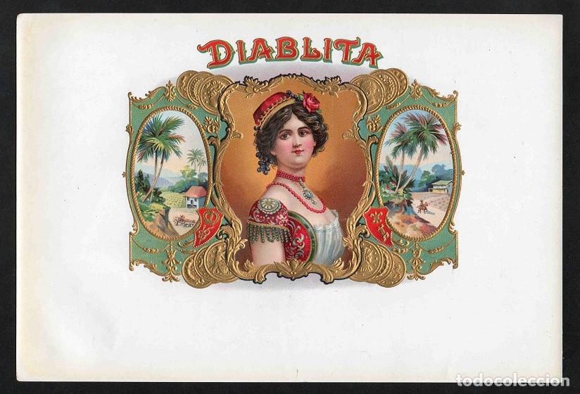 Vitolas de colecci&oacute;n: Vitola, original litograf&iacute;a. Antigua litograf&iacute;a de caja de tabacos. Diablita.