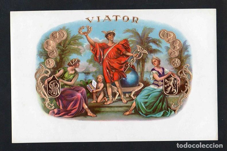 Vitolas de colecci&oacute;n: Vitola, original litograf&iacute;a. Antigua litograf&iacute;a de caja de tabacos. Viator.