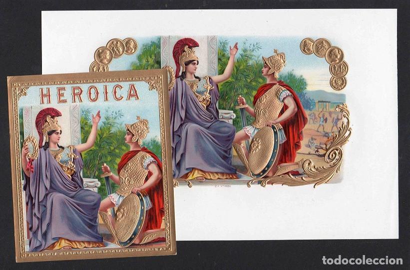 Vitolas de colecci&oacute;n: Vitolas, original litograf&iacute;as. Antiguas litograf&iacute;as de caja de tabacos. Heroica.