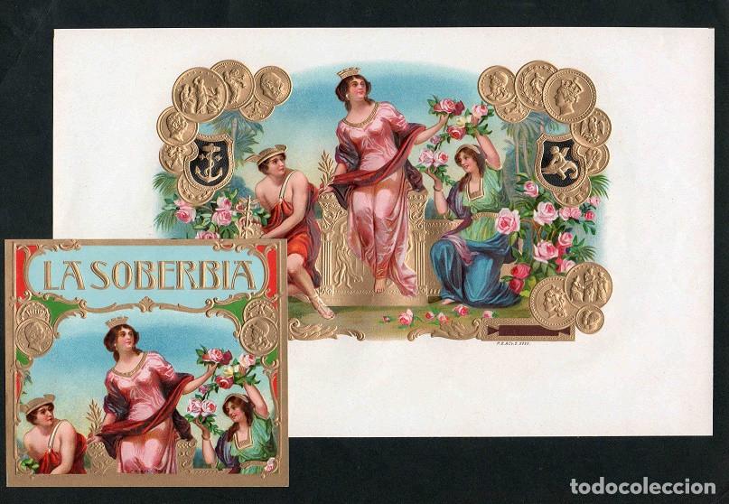 Vitolas de colecci&oacute;n: Vitolas, original litograf&iacute;as. Antiguas litograf&iacute;as de caja de tabacos. La Soberbia.