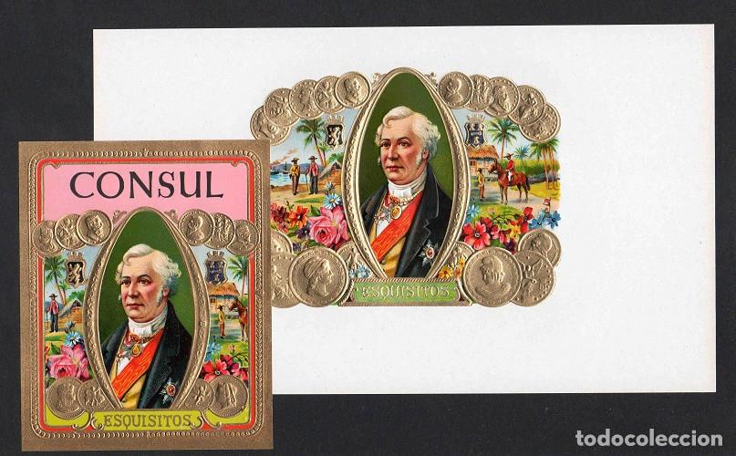 Vitolas de colecci&oacute;n: Vitolas, original litograf&iacute;as. Antiguas litograf&iacute;as de caja de tabacos. Consul.