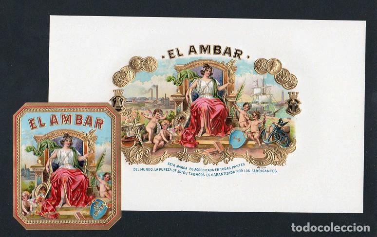 Vitolas de colecci&oacute;n: Vitolas, original litograf&iacute;as. Antiguas litograf&iacute;as de caja de tabacos. El Ambar.