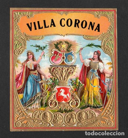 Vitolas de colecci&oacute;n: Vitola, original litograf&iacute;a. Antigua litograf&iacute;a de caja de tabacos. Villa Corona.