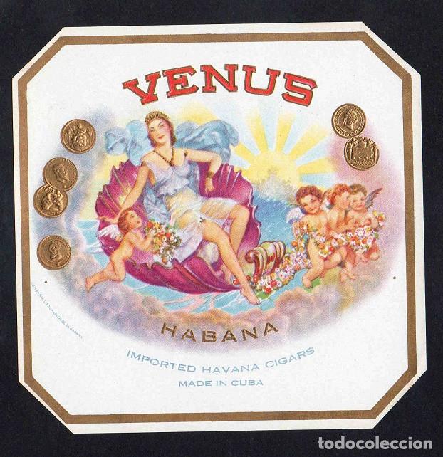 Vitolas de colecci&oacute;n: Vitola, original litograf&iacute;a. Antigua litograf&iacute;a de caja de tabacos. Venus (Habana).