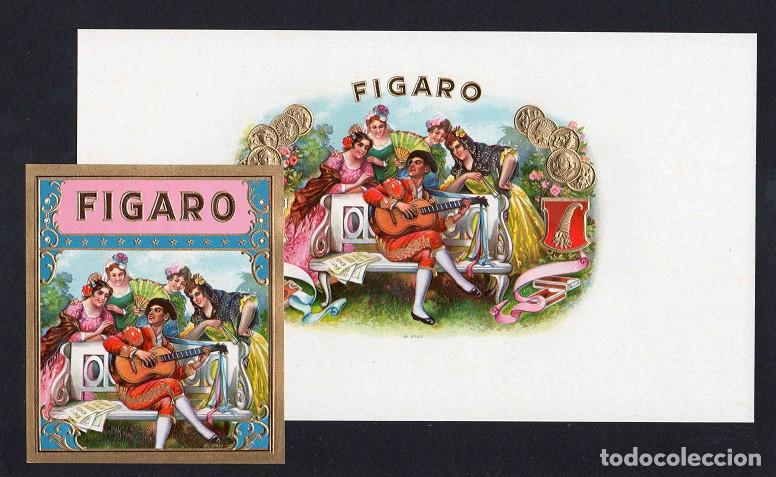 Vitolas de colecci&oacute;n: Vitolas, original litograf&iacute;as. Antiguas litograf&iacute;as de caja de tabacos. Figaro.
