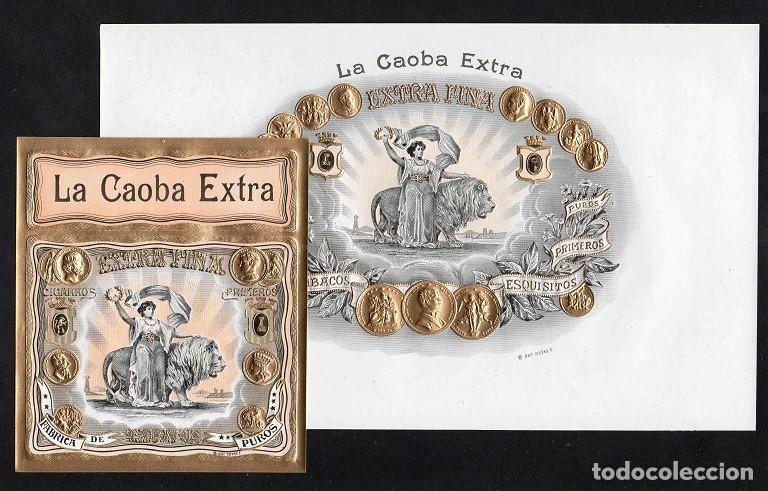 Vitolas de colecci&oacute;n: Vitolas, original litograf&iacute;as. Antiguas litograf&iacute;as de caja de tabacos. La Caoba Extra.