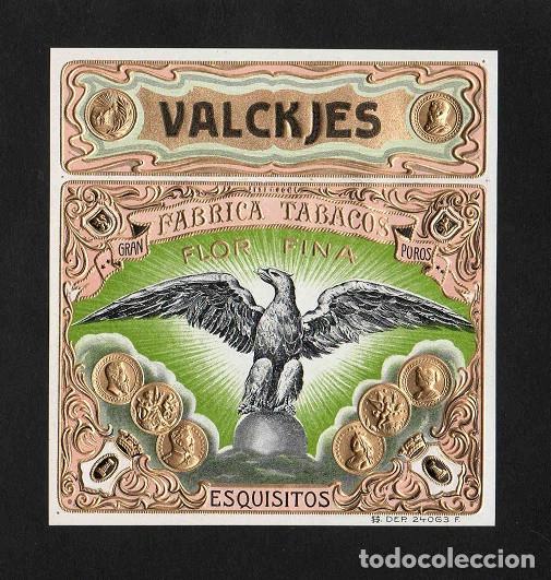 Vitolas de colecci&oacute;n: Vitola, original litograf&iacute;a. Antigua litograf&iacute;a de caja de tabacos. Valckjes.
