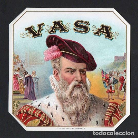 Vitolas de colecci&oacute;n: Vitola, original litograf&iacute;a. Antigua litograf&iacute;a de caja de tabacos. Vasa.