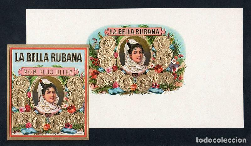 Vitolas de colecci&oacute;n: Vitolas, original litograf&iacute;as. Antiguas litograf&iacute;as de caja de tabacos. La Bella Rubana.