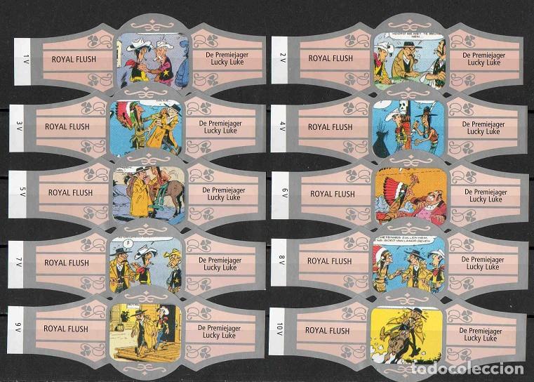 Vitolas de colecci&oacute;n: Royal Flush. Serie de vitolas completa, 10 unidades. Lucky Luke. Plata serie V