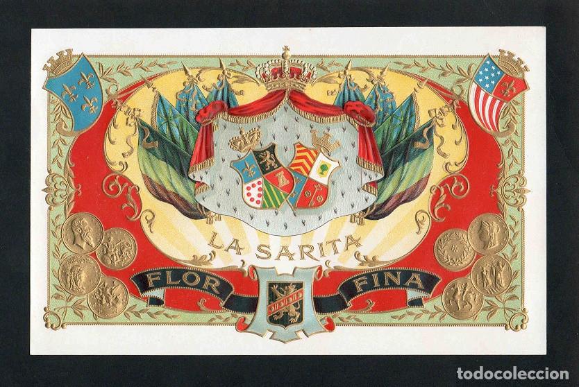 Vitolas de colecci&oacute;n: Vitola, original litograf&iacute;a. Antigua litograf&iacute;a de caja de tabacos. La Sarita.