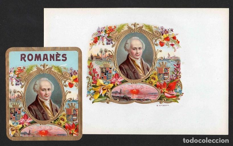 Vitolas de colecci&oacute;n: Vitolas, original litograf&iacute;as. Antiguas litograf&iacute;as de caja de tabacos. Roman&egrave;s.