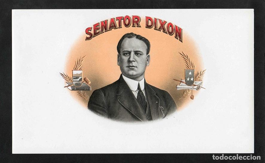 Vitolas de colecci&oacute;n: Vitola, original litograf&iacute;a. Antigua litograf&iacute;a de caja de tabacos. Senator Alan J. Dixon.
