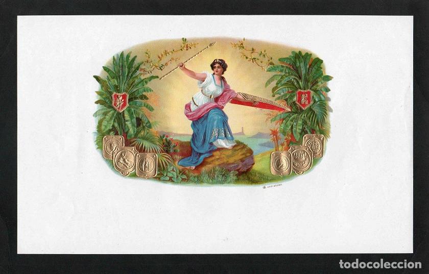 Vitolas de colecci&oacute;n: Vitola, original litograf&iacute;a. Antigua litograf&iacute;a de caja de tabacos. Antilla (Untitled).