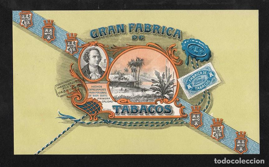 Vitolas de colecci&oacute;n: Vitola, original litograf&iacute;a. Antigua litograf&iacute;a de caja de tabacos. Gran Fabrica de Tabacos.