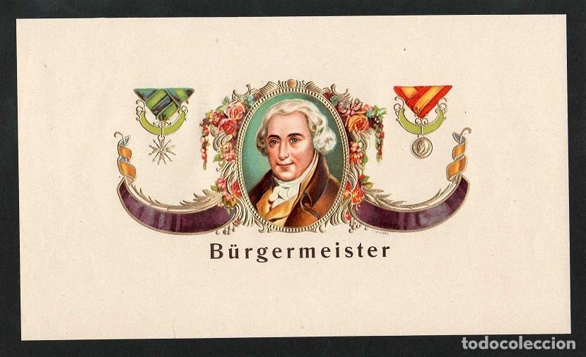 Vitolas de colecci&oacute;n: Vitola, original litograf&iacute;a. Antigua litograf&iacute;a de caja de tabacos. B&uuml;rgermeister.