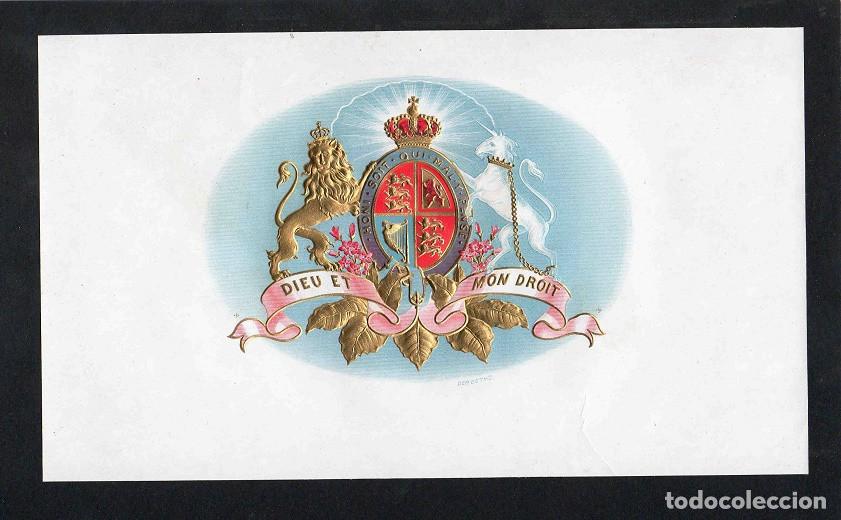 Vitolas de colecci&oacute;n: Vitola, original litograf&iacute;a. Antigua litograf&iacute;a de caja de tabacos. Dieu Et Mon Droit.