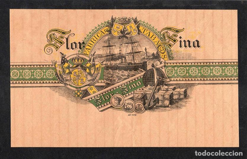 An&eacute;is de charuto de cole&ccedil;&atilde;o: Vitola, original litograf&iacute;a. Antigua litograf&iacute;a de caja de tabacos. Flor Fina.