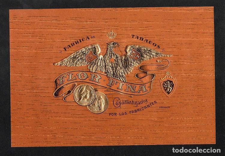 Vitolas de colecci&oacute;n: Vitola, original litograf&iacute;a. Antigua litograf&iacute;a de caja de tabacos. Fabrica de Tabacos Flor Fina.