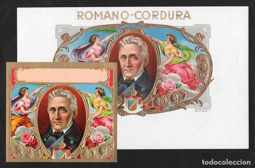 Vitolas de colecci&oacute;n: Vitolas, original litograf&iacute;as. Antiguas litograf&iacute;as de caja de tabacos. Romano-Cordura.