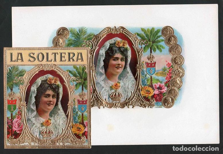 Vitolas de colecci&oacute;n: Vitolas, original litograf&iacute;as. Antiguas litograf&iacute;as de caja de tabacos. La Soltera.