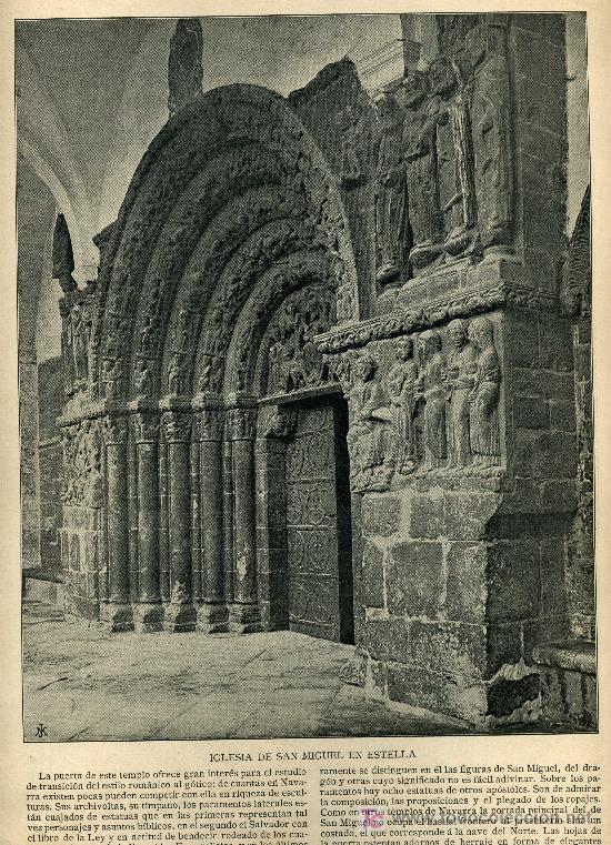 Coleccionismo: LAMINA FOTOGRAFICA DE LA IGLESIA DE SAN MIGUEL EN ESTELLA. NAVARRA.A&Ntilde;O 1896.FOTOGRAFIA ANTIGUA.GRAN